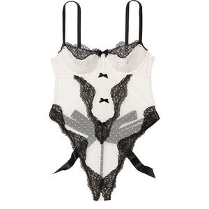 Victorias Secret Sheer Ivory and Black Lace Sexy Maid-type Bodysuit